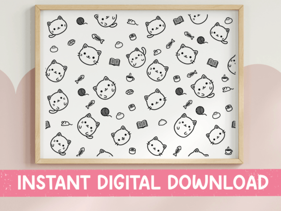 Charming Cat Outline Pattern for T-Shirt Designs and Graphics