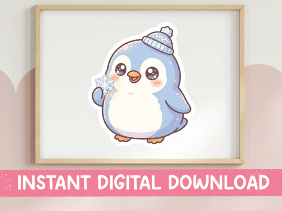 Charming Snowflake Penguin Sticker for T-Shirt Designs and Graphics