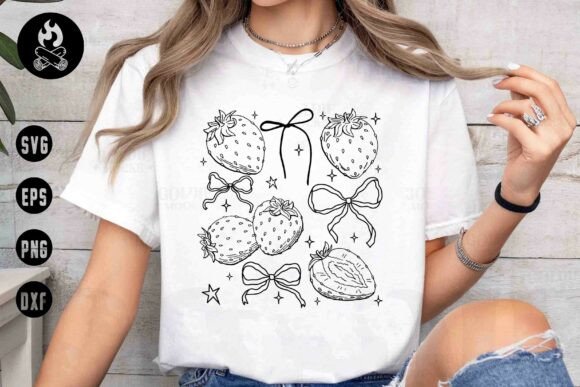 Strawberry Bow Line Art: A Sweet Touch for T-Shirt Designs