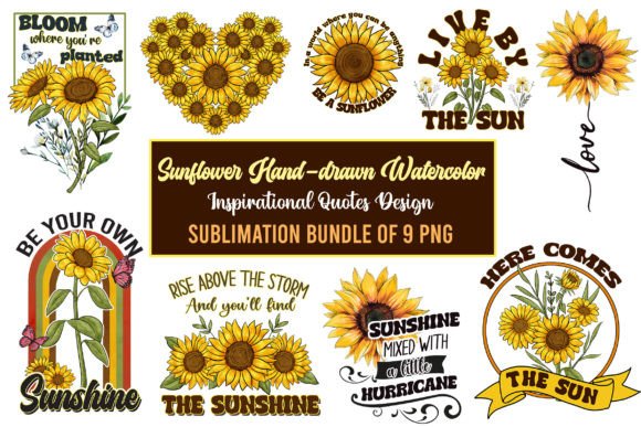 Sunflower Hand-drawn Watercolor Bundle for T-Shirt Designs and Graphics