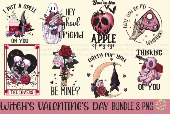 Witch's Valentine's Day Bundle 8 PNG: Perfect for T-Shirt Designs and Graphics